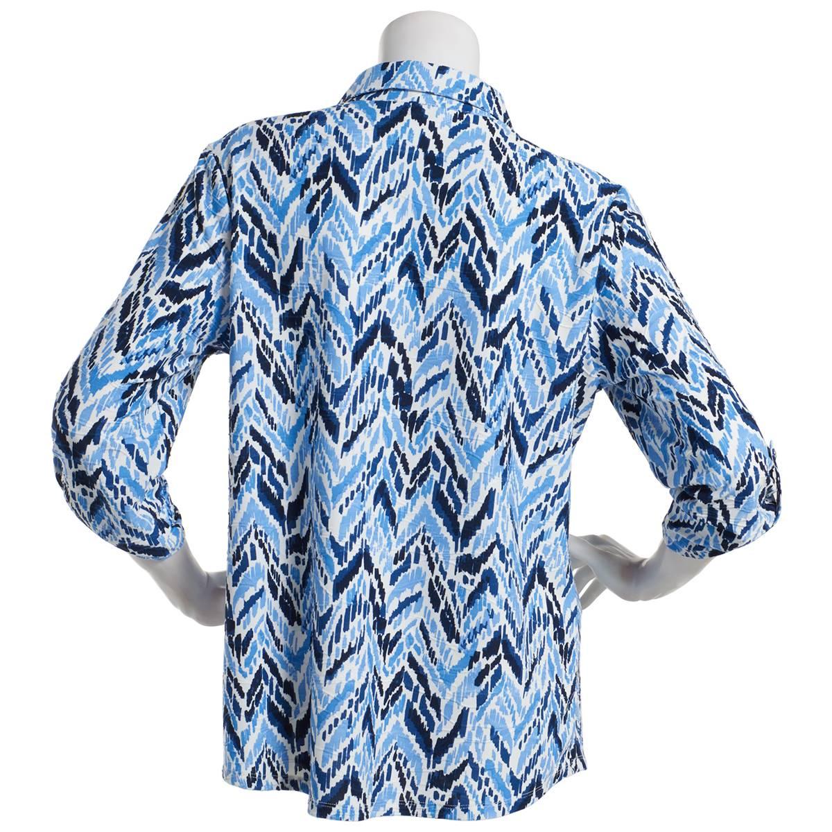 Womens Emily Daniels 3/4 Sleeve Herringbone Henley Blouse