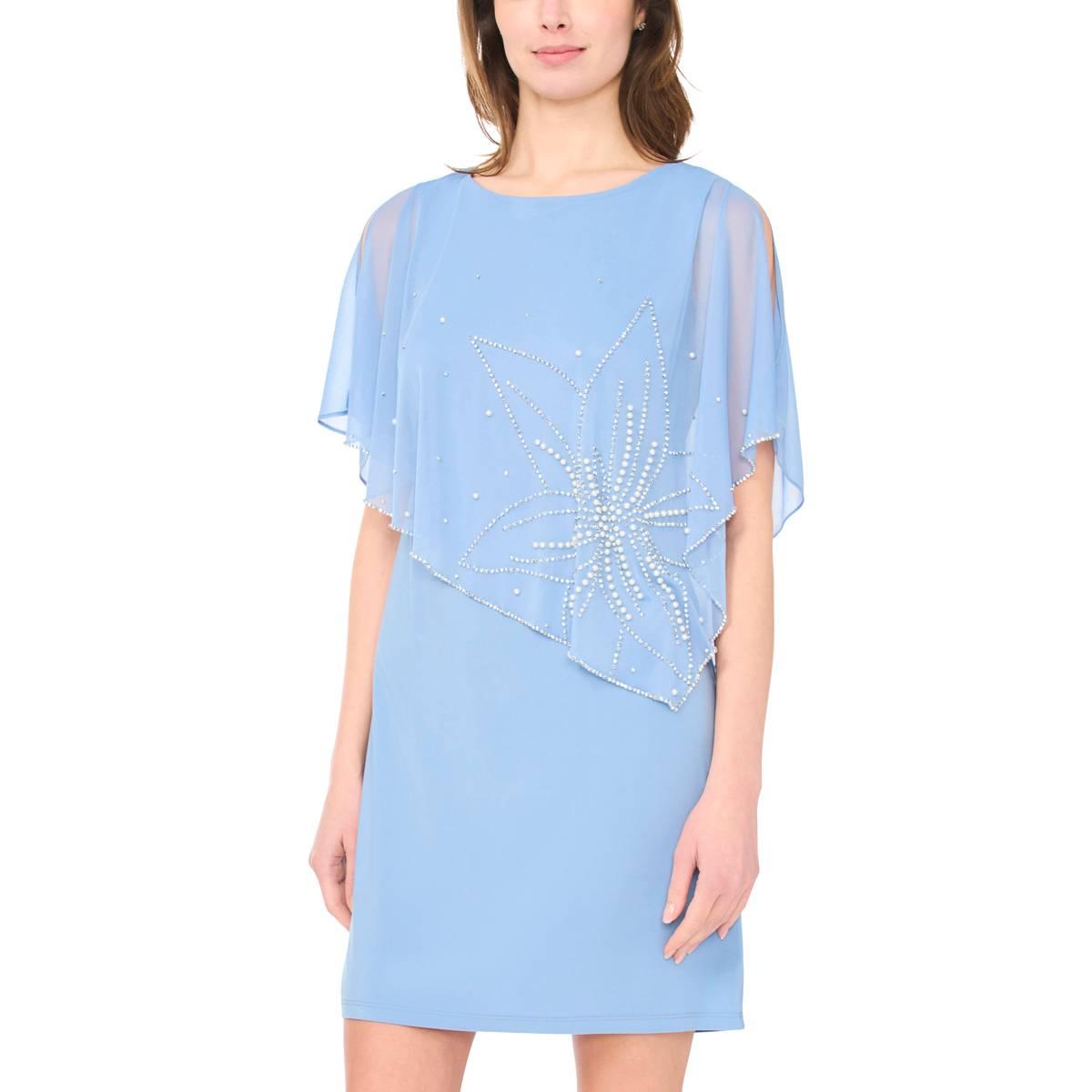 Womens MSK Pearl Floral Chiffon Overlay Shift Dress