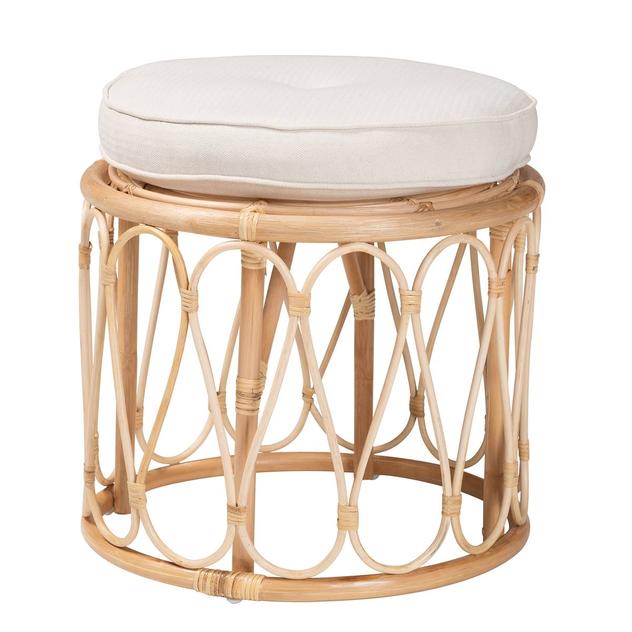 bali & pari Hachiro Bohemian Natural Rattan Ottoman Footstool