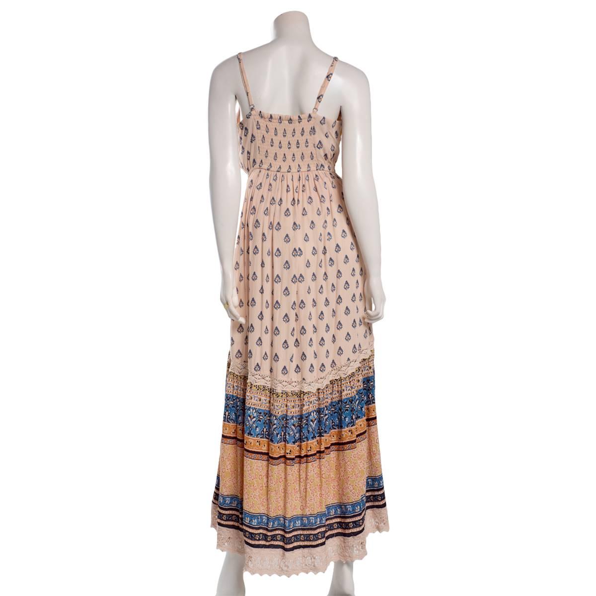 Juniors Angie Mix Print Crochet Trim Maxi Slip Dress