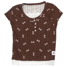 Girls (7-16) Aeropostale Short Sleeve Bow Henley Pointelle Top