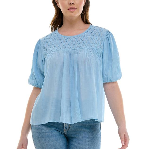 Womens Zac & Rachel Short Puff Sleeve Diamond Smocked Blouse