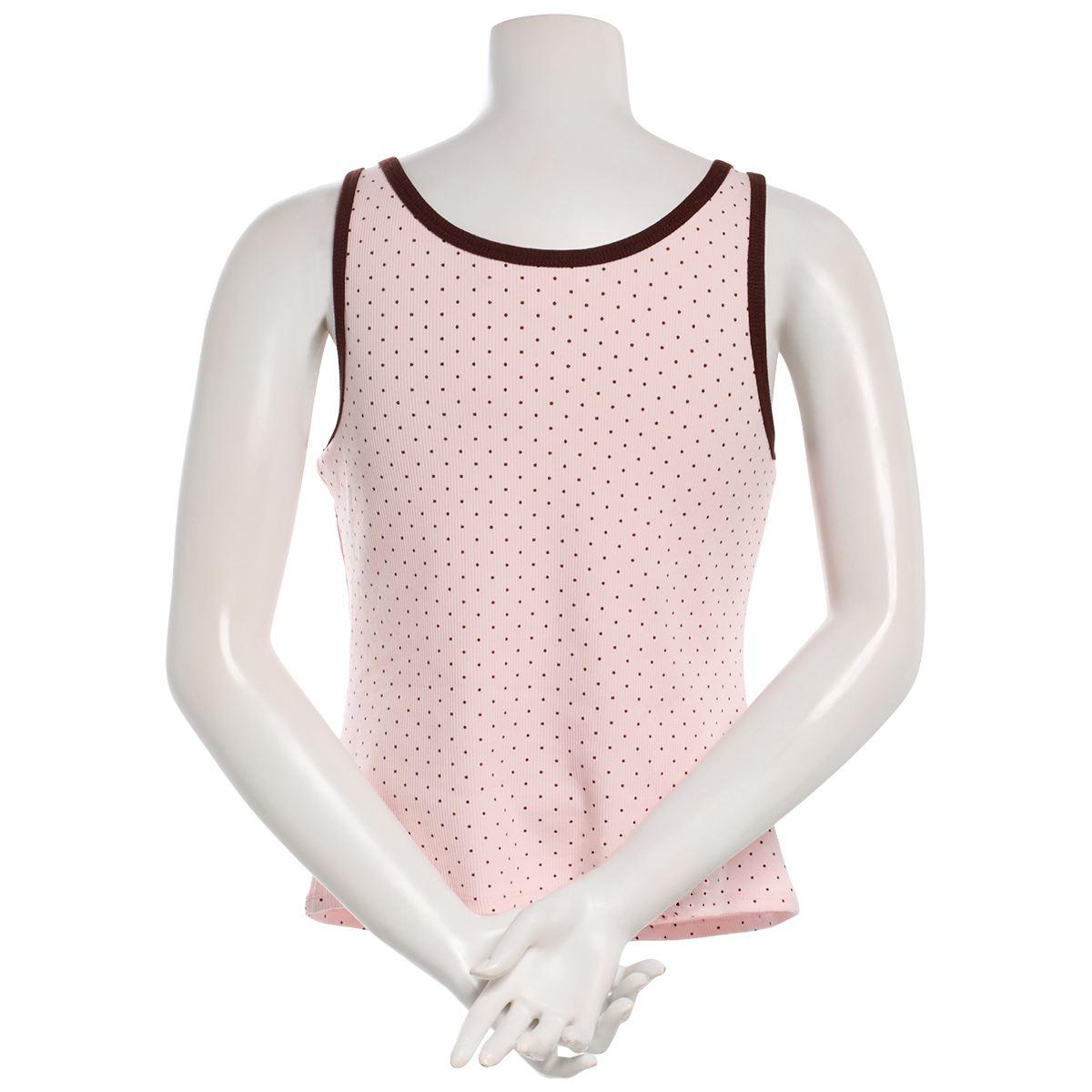 Juniors Pink Rose Polka Dot Henley Long Tank Top - Dots