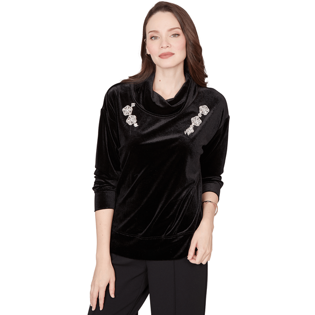 Womens Skye’s the Limit It's A Party Rhinestone Velour Blouse