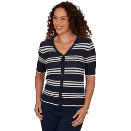 Womens Emaline Summer In The City Stripe Elbow Sleeve Cardigan