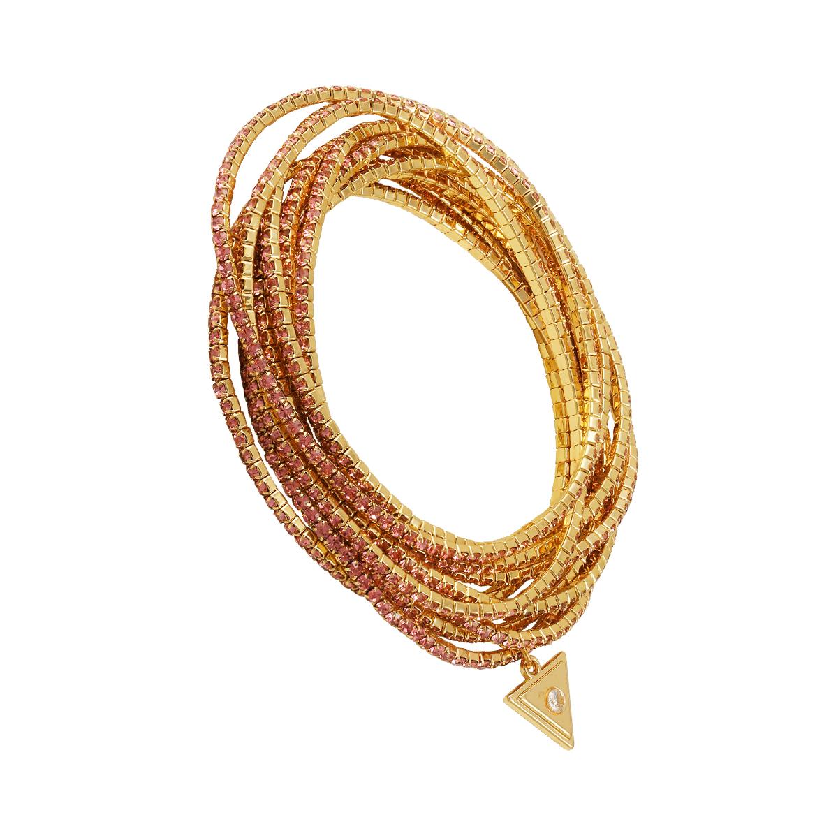 Guess Set of 10 Light Gold-Tone/Rose Stretch Rhinestone Bracelet