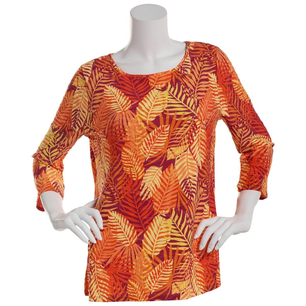 Womens Emily Daniels 3/4 Sleeve Palms Jacquard Tee-Warm/Multi