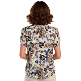 Womens AK Anne Klein Tulip Sleeve Split Neck Blur Abstract Blouse