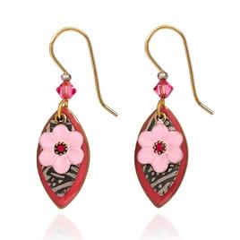 Silver Forest Gold-Tone & Pink Flower Earrings