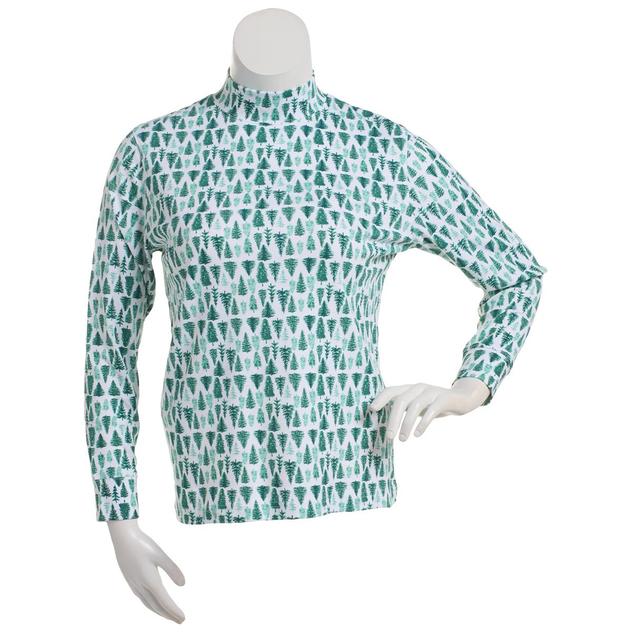 Petite Hasting & Smith Watercolor Evergreen Print Mock Neck Tee