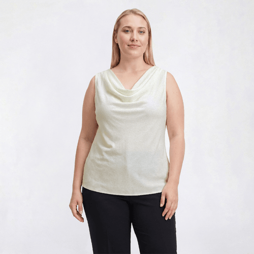 Petite Kasper Sleeveless Cowl Neck Dot Blouse