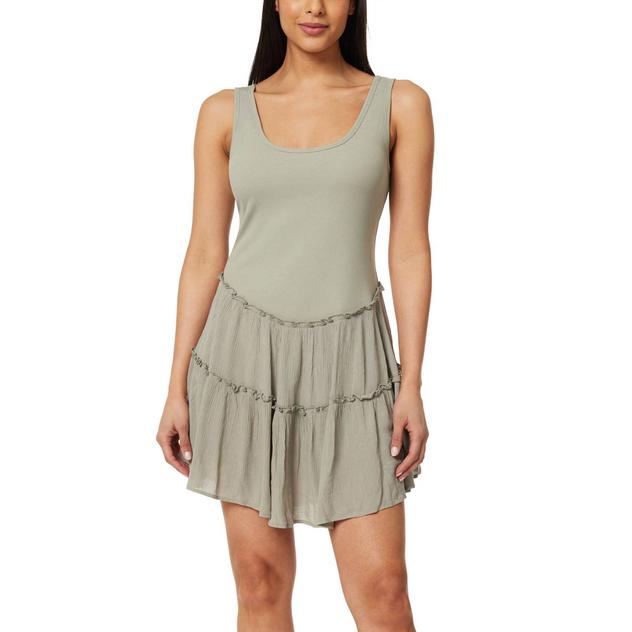 Juniors Wallflower Rib Crinkle Drop Waist A-Line Dress