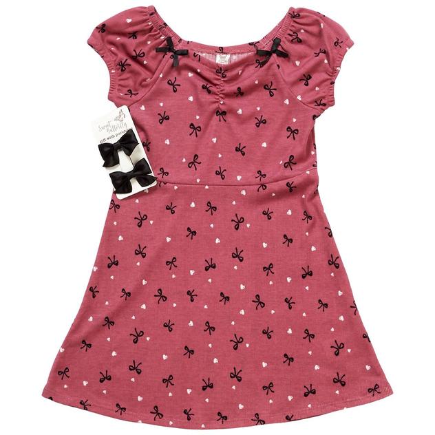 Girls (4-6x) Sweet Butterfly® Bow and Heart Cinched Rib Dress