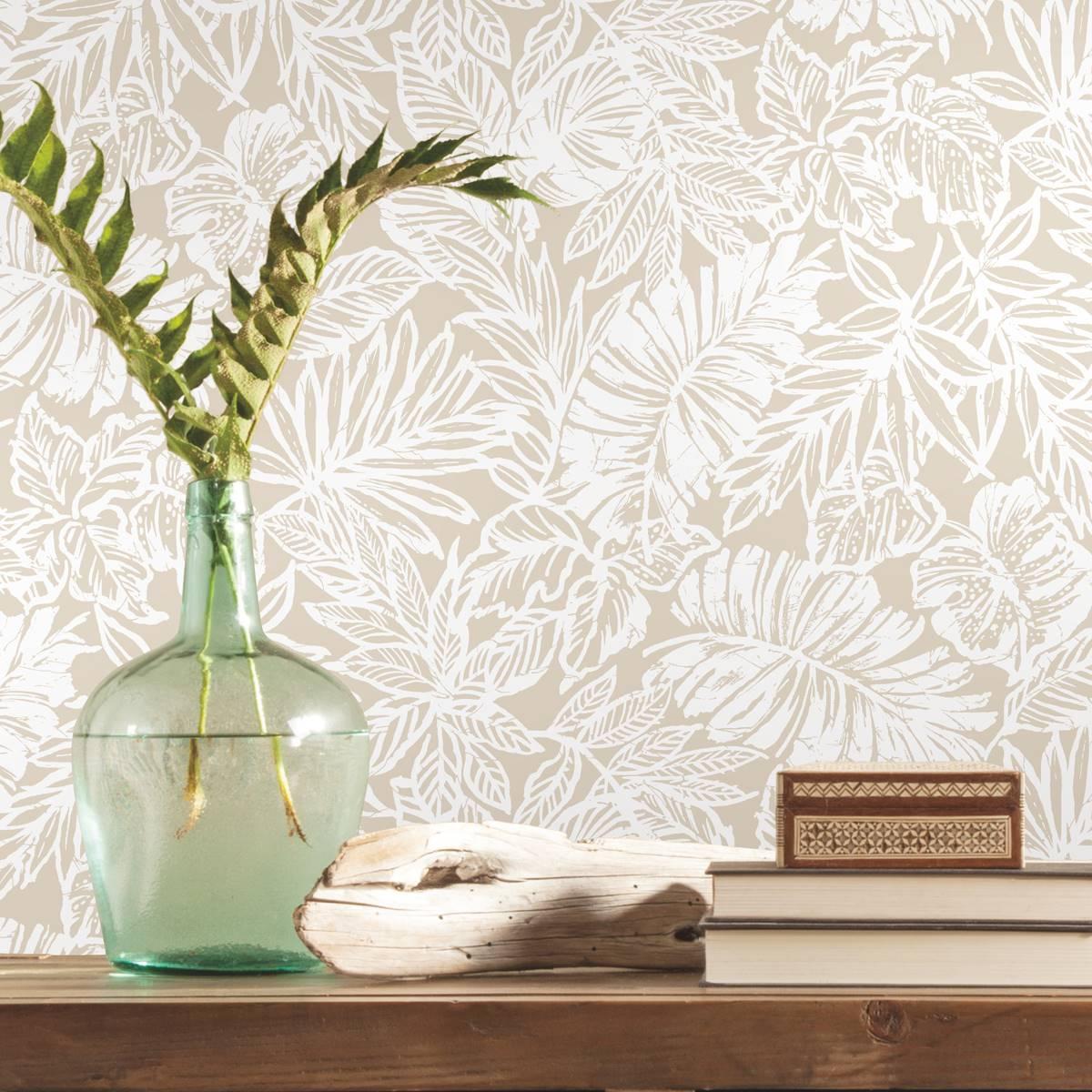 RoomMates(R) Beige Batik Tropical Leaf Peel & Stick Wallpaper
