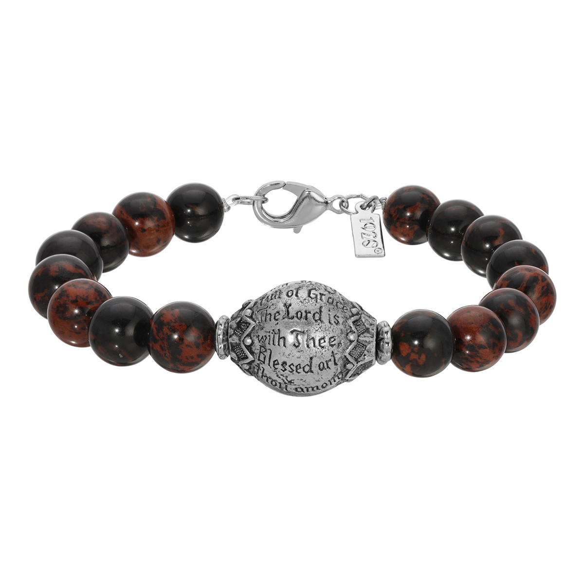 Symbols of Faith Silver Tone Semi Precious Bead Prayer Bracelet