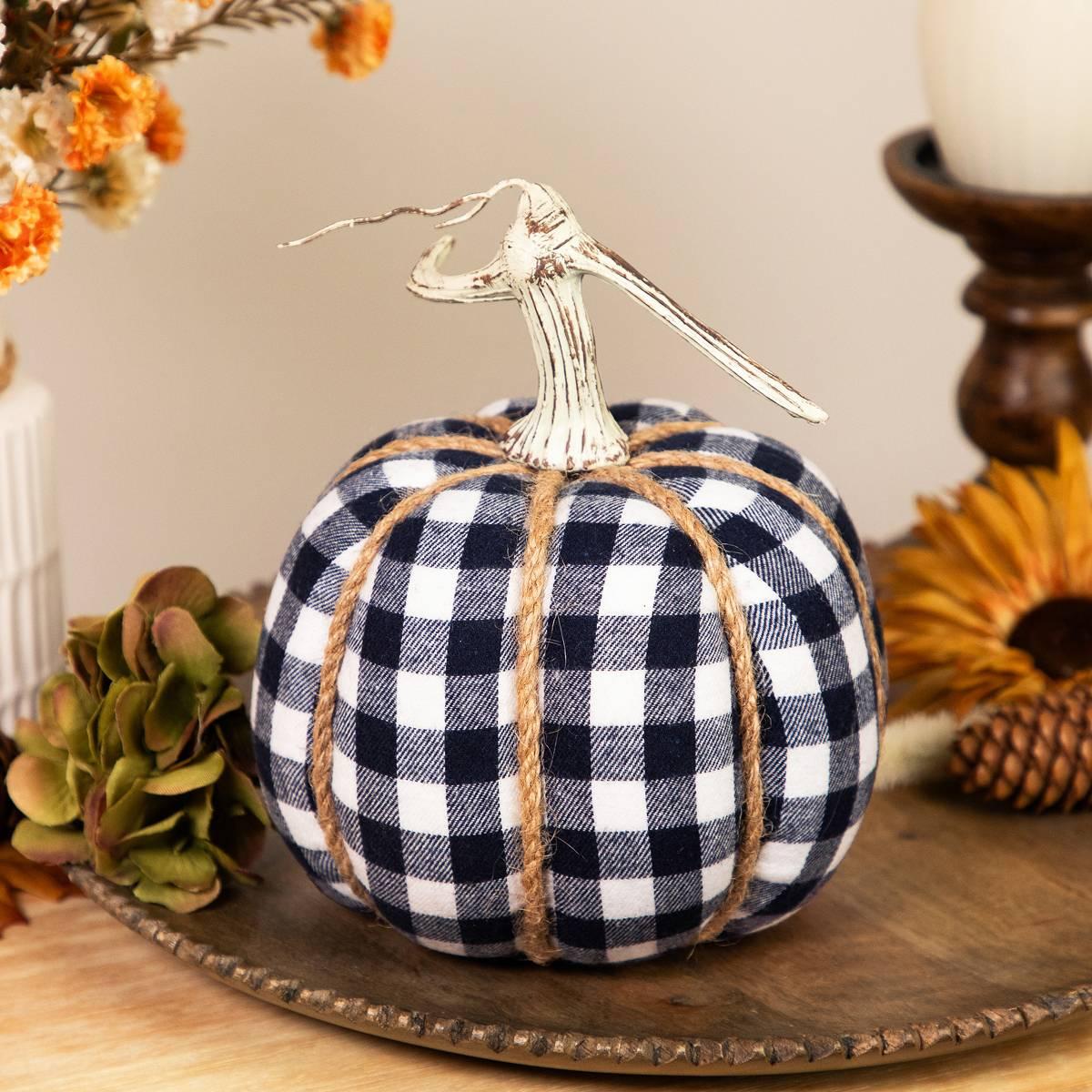 Northlight Plaid Fall Harvest Pumpkin with Weathered Stem