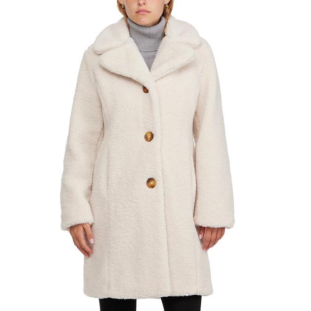Womens Ellen Tracy Sherpa Teddy Faux Fur Coat