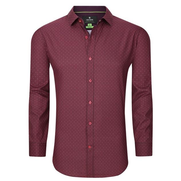Mens Tom Baine Slim Fit Dot Performance Dress Shirt - Burgundy