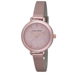 Womens Laura Ashley(R) Pink Glitz Dial Spray Mesh Watch - LA31069PK