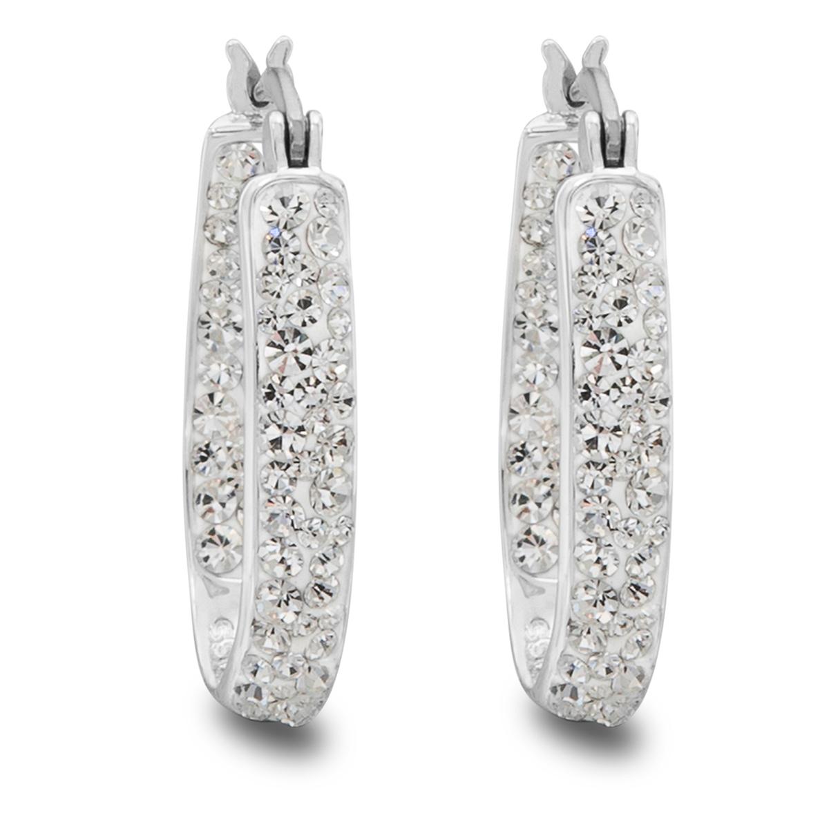 Brass Silver Plated Crystal Hoop Earrings