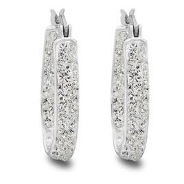 Brass Silver Plated Crystal Hoop Earrings