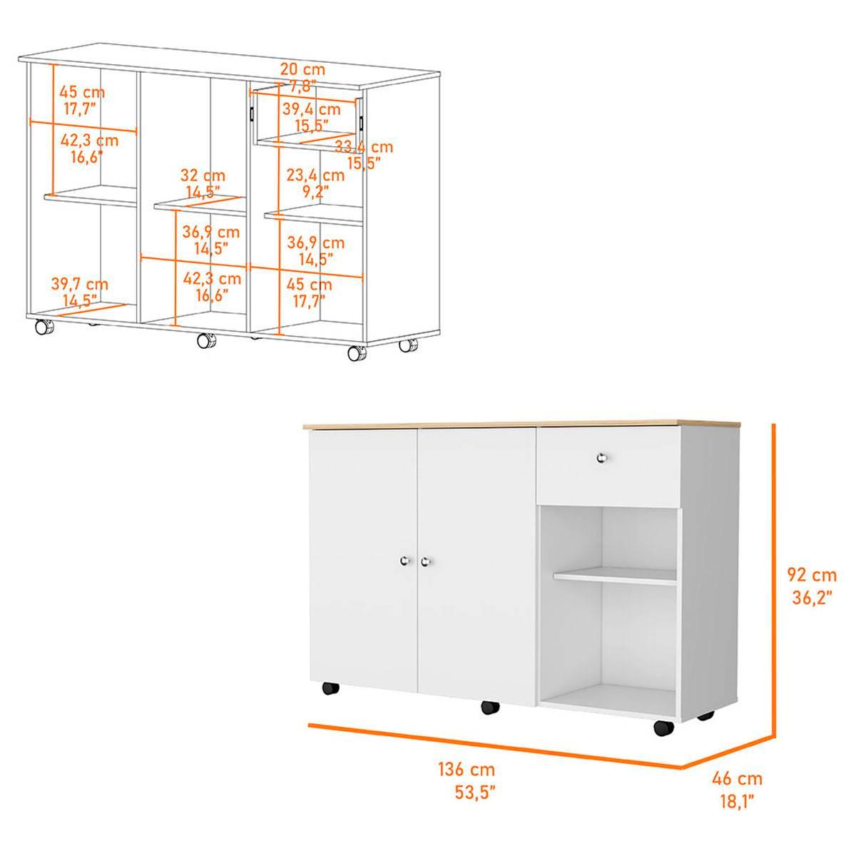 FM FURNITURE Chico White Kitchen Island