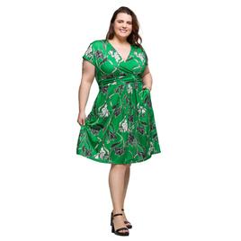 Plus Size 24/7 Comfort Apparel Green Floral Pocket Dress
