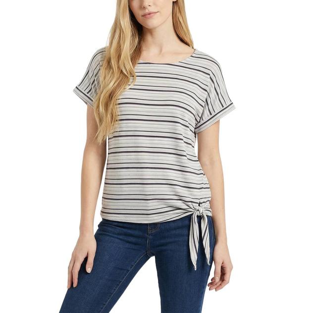 Petite NY Collection Short Sleeve Stripe Side Tie Hem Tee