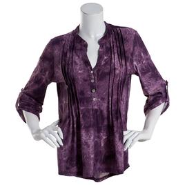 Womens Notations 3/4 Sleeve Tie Dye Print Jacquard Knit Henley