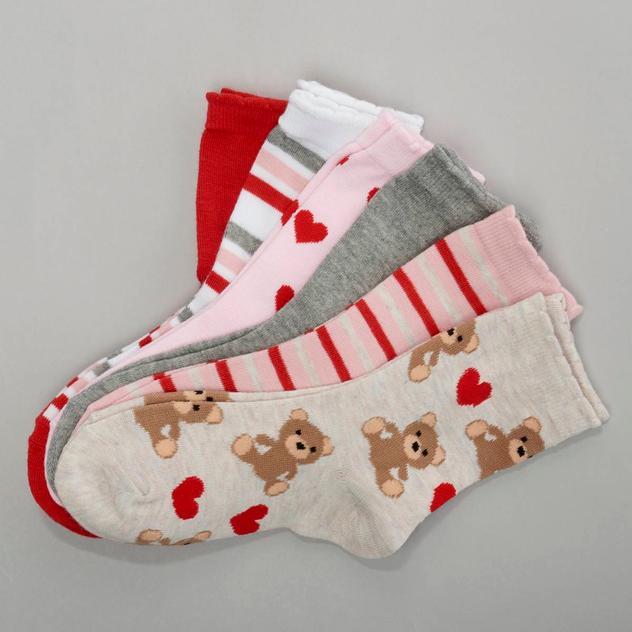 Girls Capelli® New York Teddy Valentine's Day Crew Socks