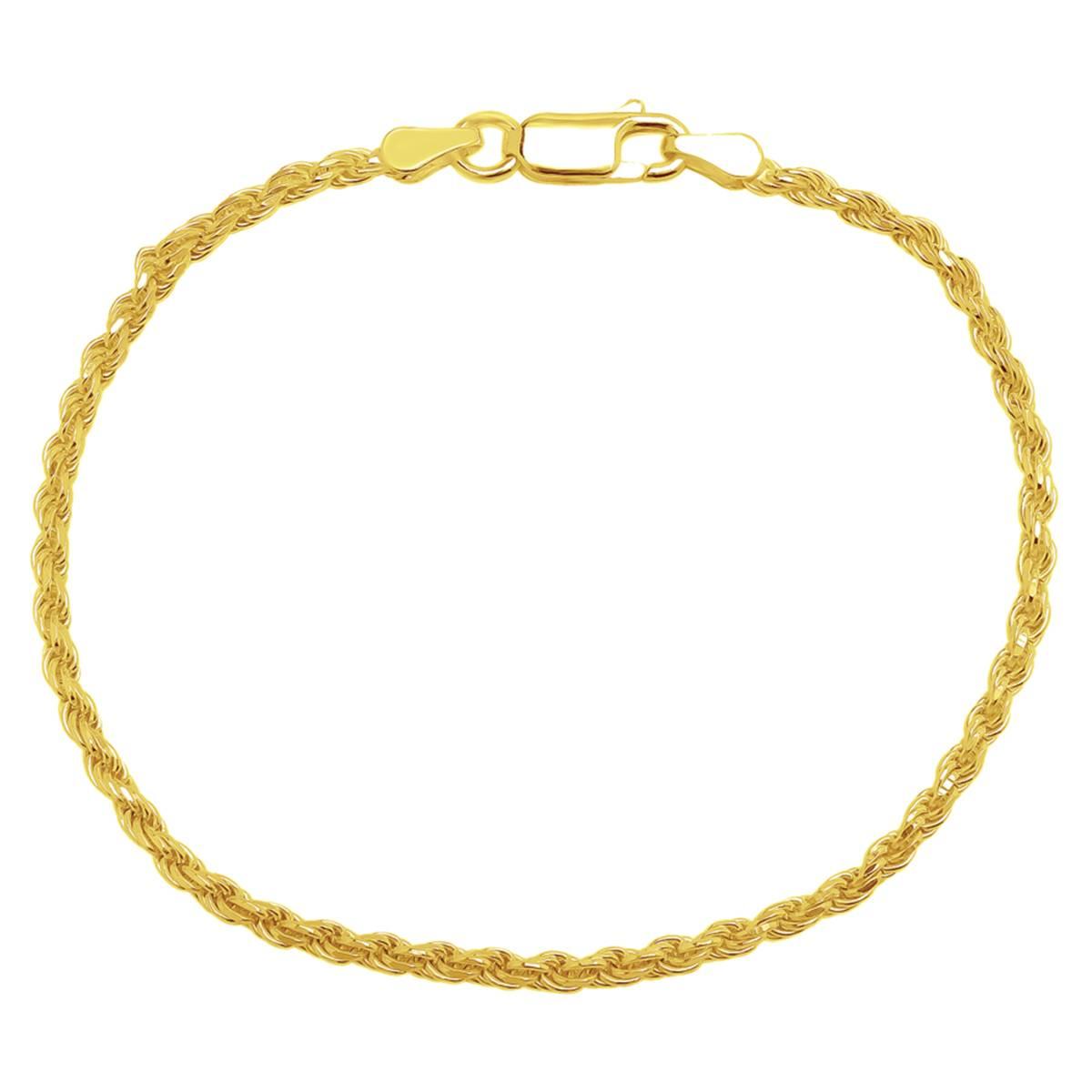 Gold over Sterling Silver Diamond Cut Rope Chain Bracelet