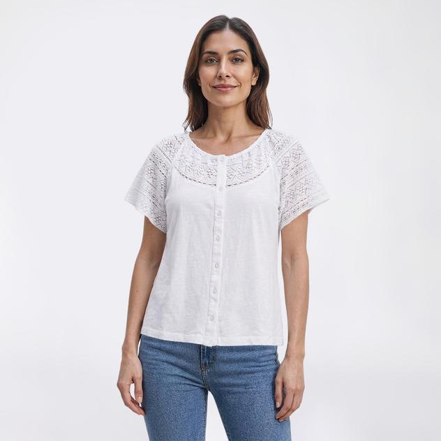 Plus Size Preswick & Moore® Short Crochet Sleeve Blouse