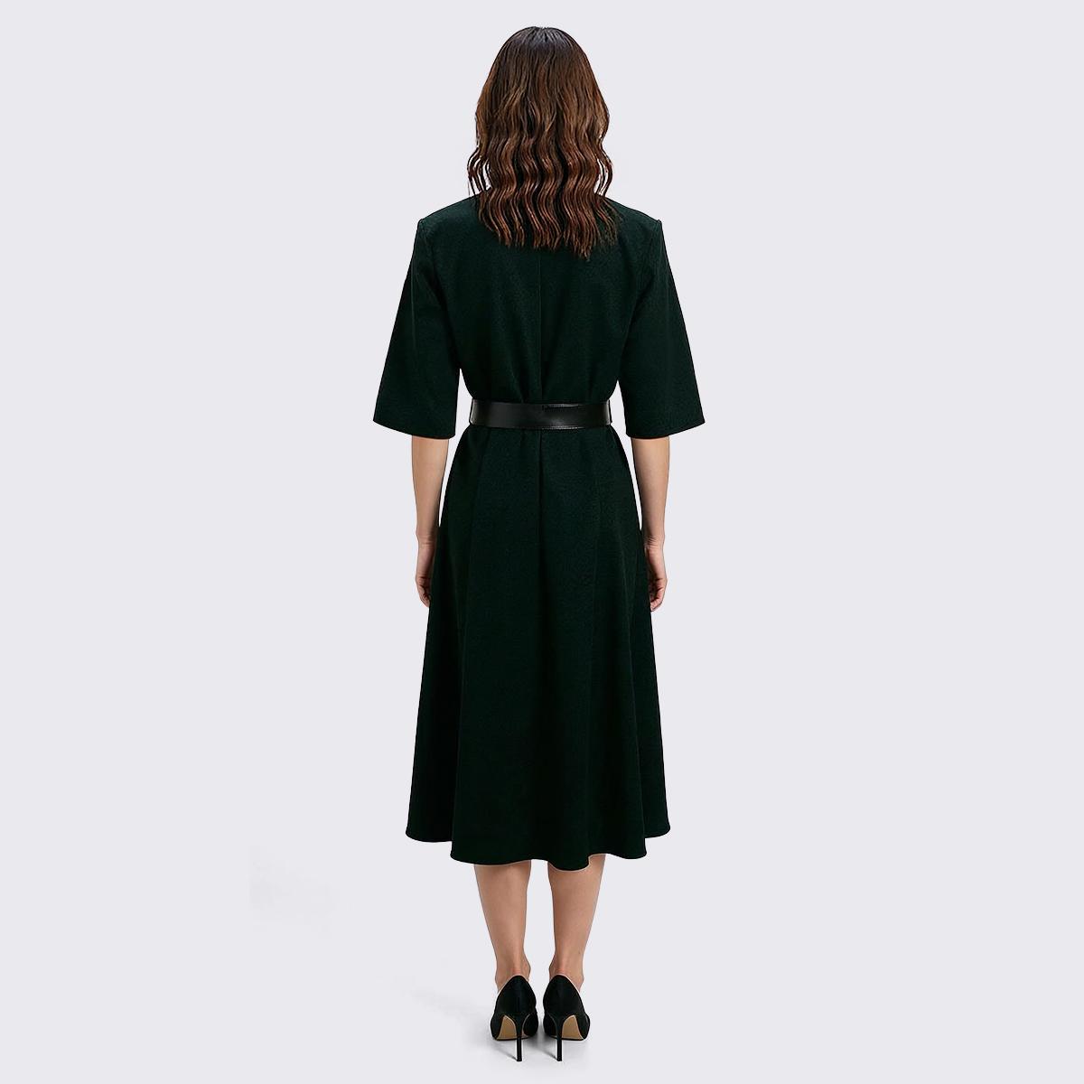 Womens Perceptions Elbow Sleeve w/ Faux Leather Belt A-Line Dress