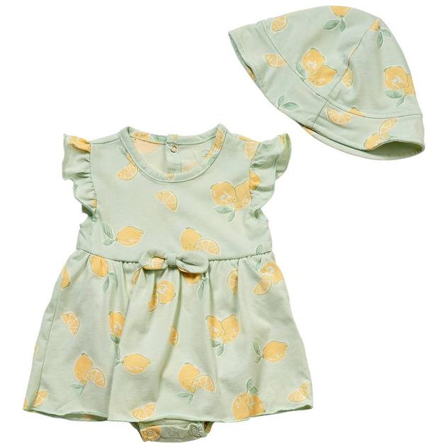 Baby Girl (NB-9M) Rene Rofe® Lemon Bodysuit Dress w/ Hat