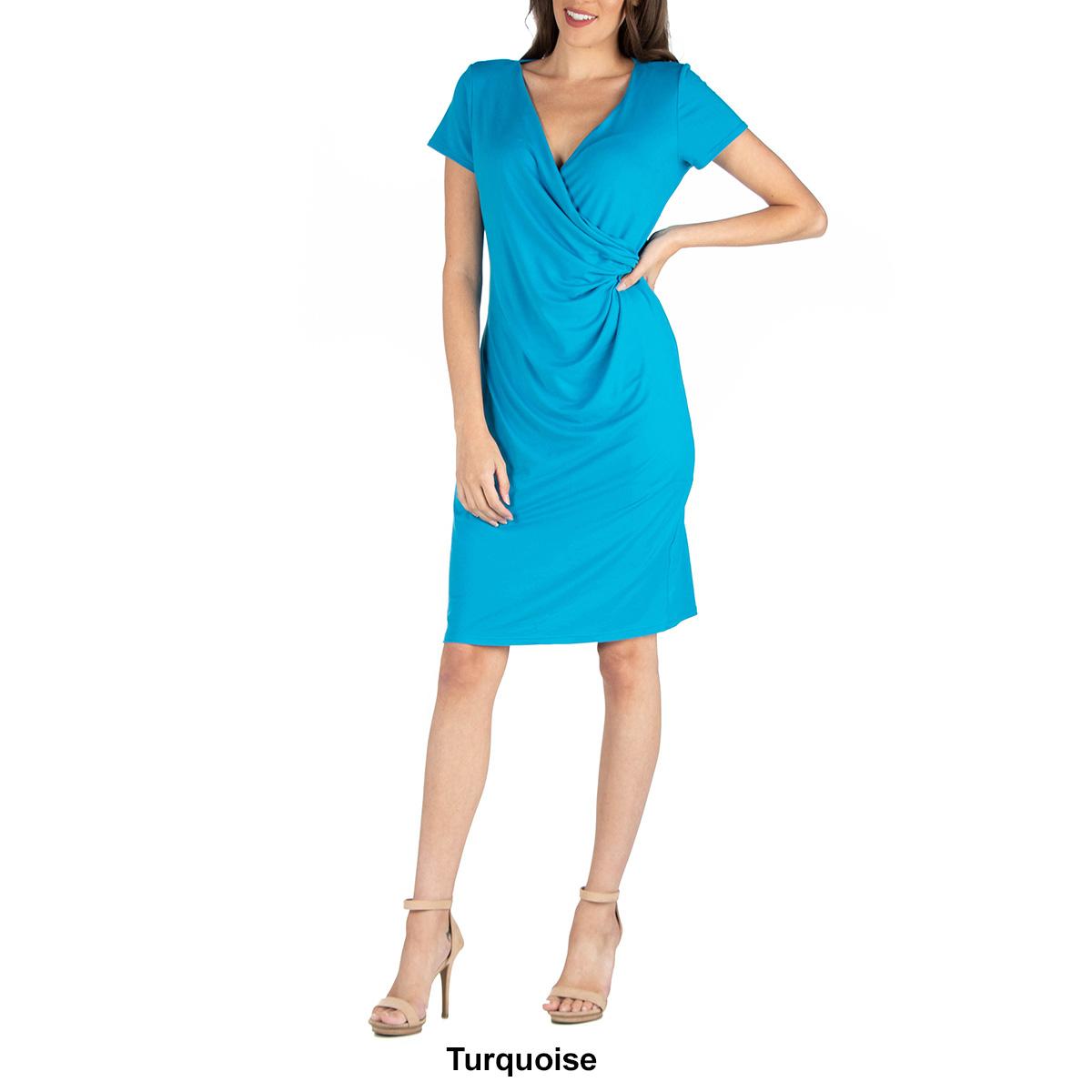 Womens 24/7 Comfort Apparel Faux Wrap Dress