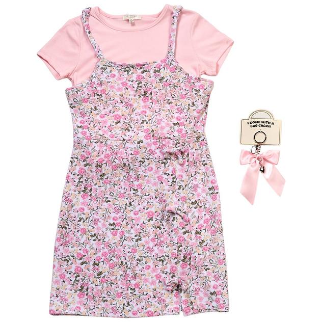 Girls (7-16) No Comment Floral Bow Side Jumper with Bag Charm