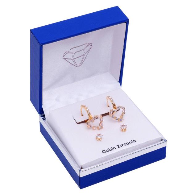 2pr. Gold-Tone CZ Heart & CZ Stud Earrings