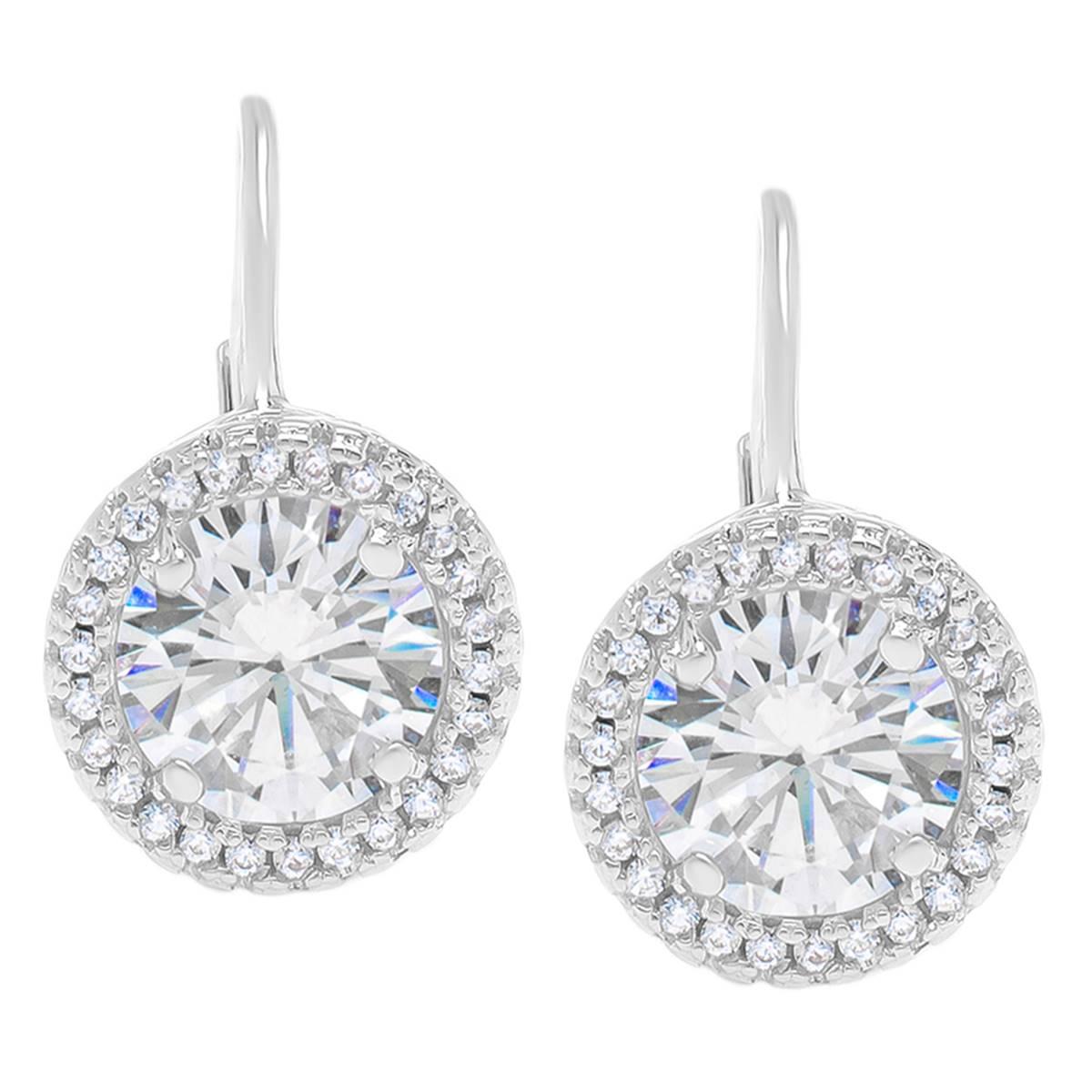 Sterling Silver CZ Leverback Earrings