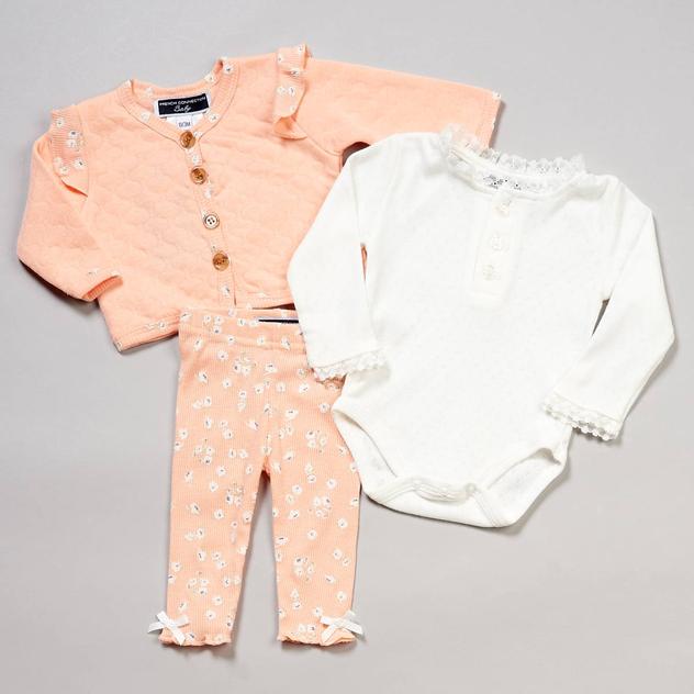 Baby Girl (3-9M) French Connection 3pc. Cardigan & Bodysuit Set