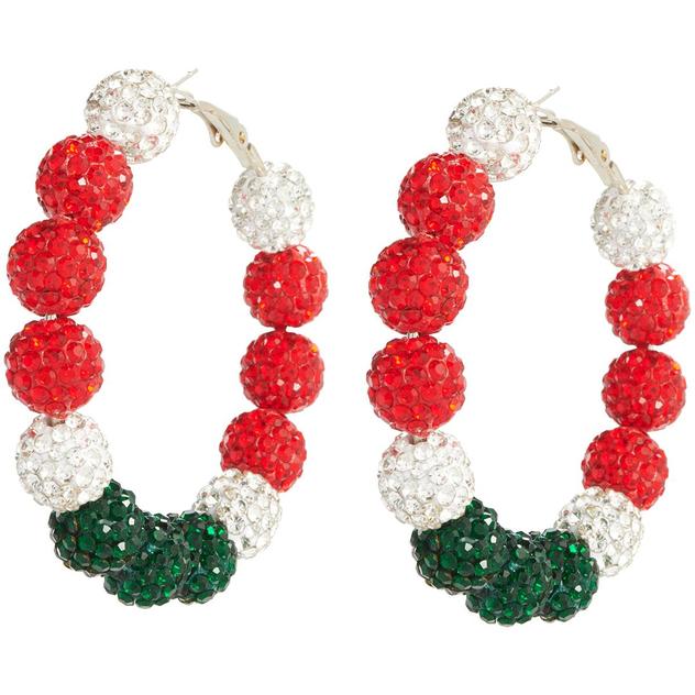 Season Greetings Silver-Plated Crystal Ball Hoop Earrings