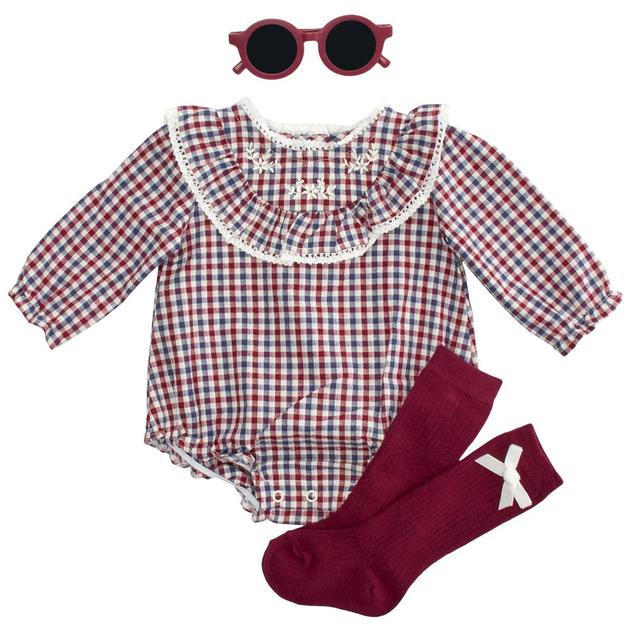 Baby Girl (NB-9M) Nicole Miller 3pc. Gingham Bubble Bodysuit Set