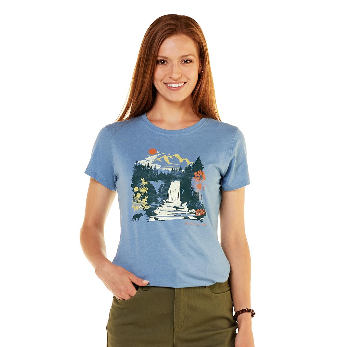 Womens Mountain and Isles Short Sleeve Waterfall Graphic Tee
