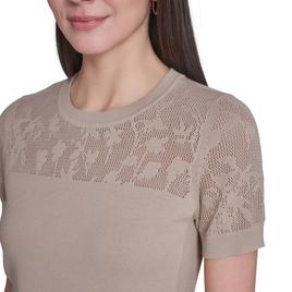 Womens Tommy Hilfiger Short Sleeve Floral Pointelle Sweater