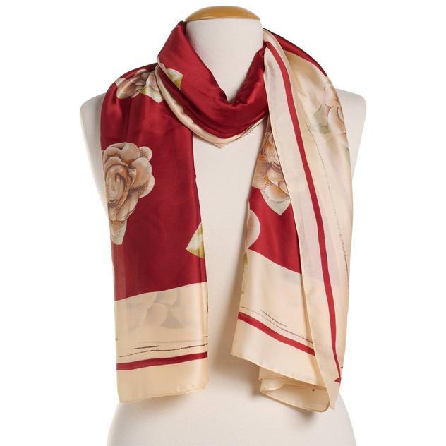 Womens Renshun Large Floral Silk Oblong Scarf - Pink