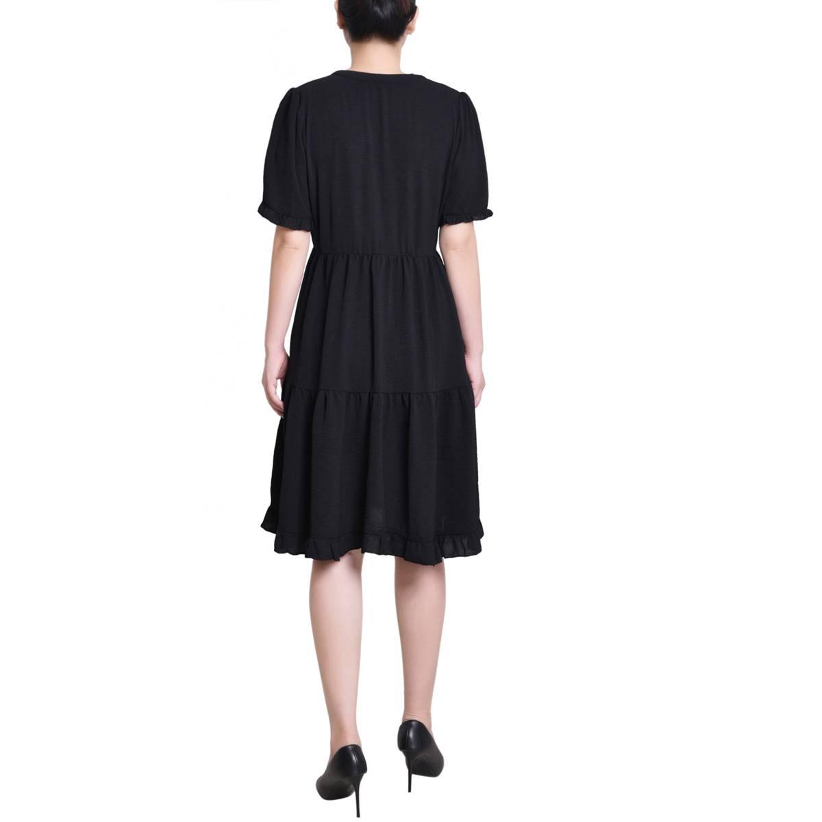Petite NY Collection Short Sleeve Ruffle Trim A-Line Dress