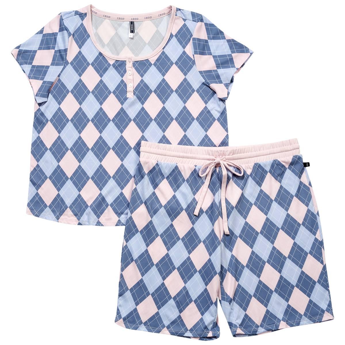 Plus Size IZOD(R) Short Sleeve Argyle Henley Bermuda Pajama Set