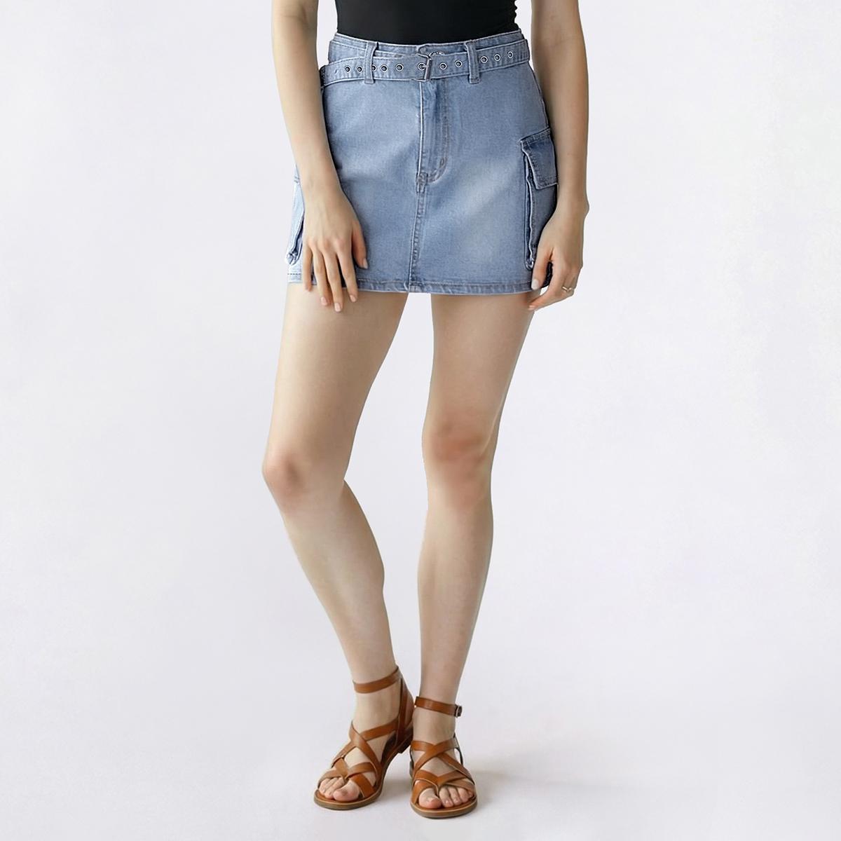 Juniors Love Tree Belted Denim Cargo Skirt