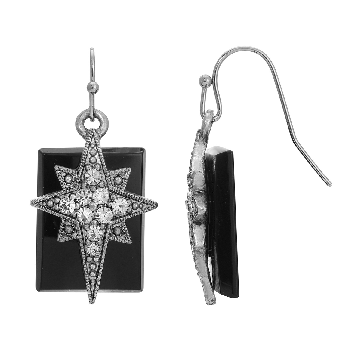 Symbols of Faith Pewter Crystal Star of Bethlehem Onyx Earrings