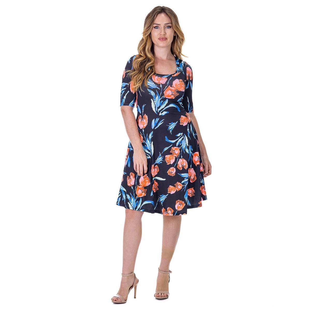 Womens 24/7 Comfort Apparel Floral Knee Length A-Line Dress