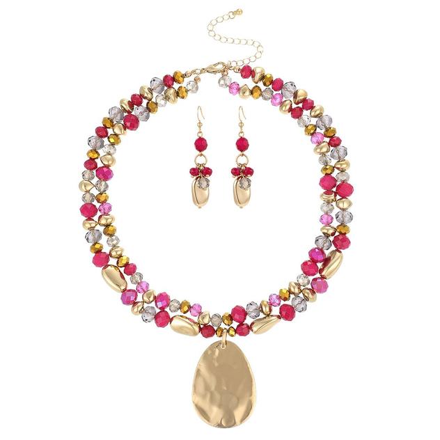 Ashley Cooper™ 2 Layer Fuchsia/Bronze Necklace & Earring Set